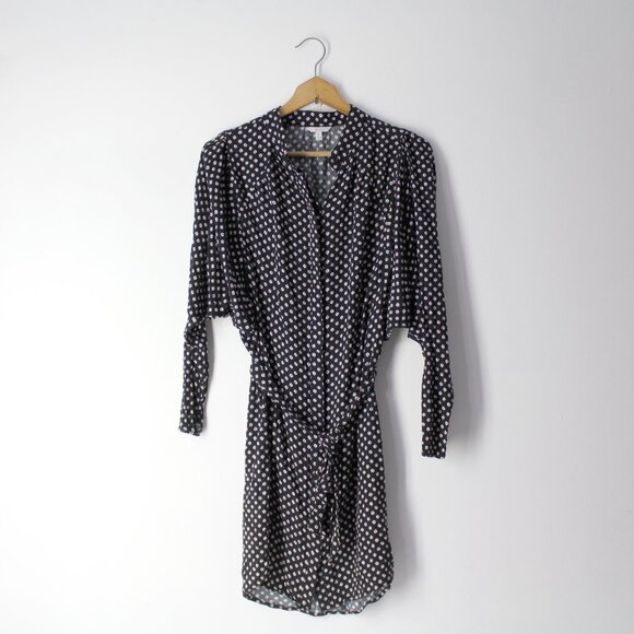 Joie Myune Tie Waist button down shirtdress black printed dolman sleeve Sz M - Picture 3 of 13